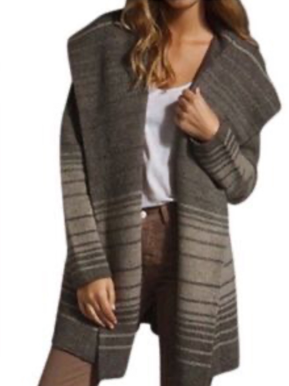 Vince Oversized Alpaca Yak Wool Blend Hooded Striped Open Cardigan Sweater XS